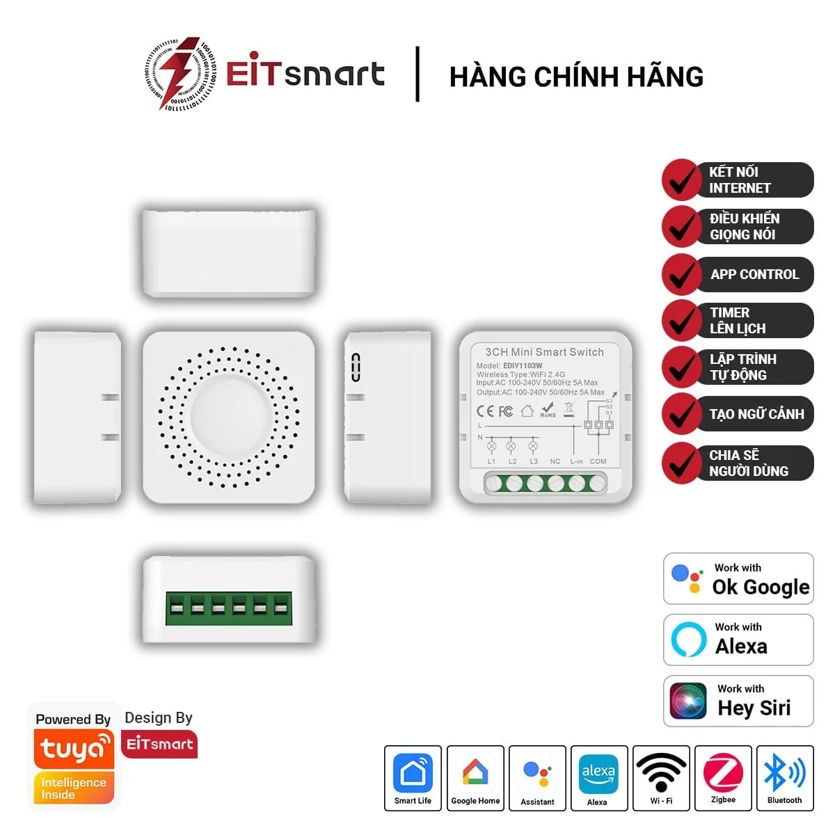 Module công tắc mini thông minh DIY, WiFi, 3CH, 16A