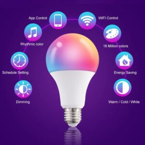 Bóng đèn LED Bulb thông minh WiFi, RGB Dimming 16 triệu màu, E27/A60/10W