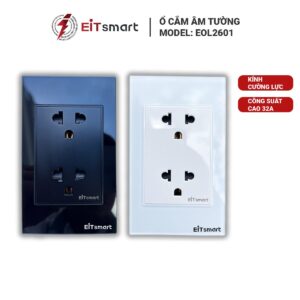 Ổ cắm đôi 3 chấu EITsmart Công suất cao Mặt kính tràn viền