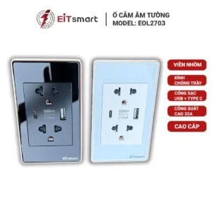 Ổ cắm có sạc USB Type-C EITsmart Kính chống trầy Viền nhôm