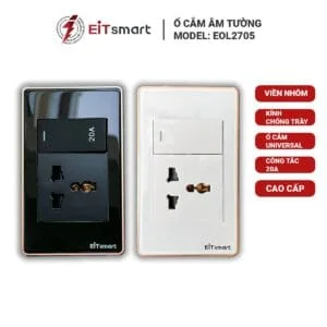 Ổ cắm tích hợp công tắc EITsmart Kính chống trầy Viền nhôm