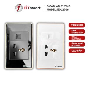 Ổ cắm có cổng mạng LAN EITsmart Kính chống trầy Viền nhôm