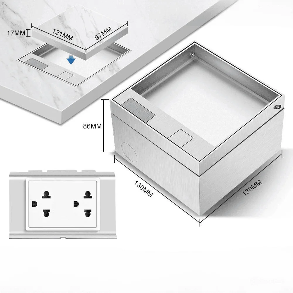 Ổ cắm điện âm sàn EITsmart khung inox ốp đá theo nội thất