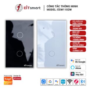 Công tắc thông minh WiFi 2 nút EITsmart Mặt kính tràn viền