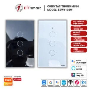 Công tắc thông minh WiFi 3 nút EITsmart Mặt kính tràn viền