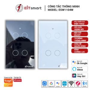 Công tắc thông minh WiFi 4 nút EITsmart Mặt kính tràn viền