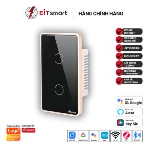 Công tắc thông minh 2 nút Zigbee EITsmart Kính chống trầy Viền nhôm