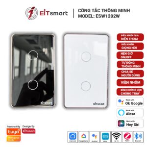 Công tắc thông minh WiFi 2 nút EITsmart Mặt kính Viền nhôm