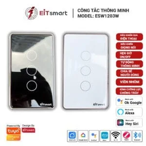 Công tắc thông minh WiFi 3 nút EITsmart Mặt kính Viền nhôm