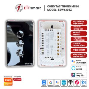 Công tắc thông minh 3 nút EITsmart Mặt kính lõm Chống trầy