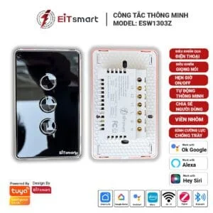 Công tắc thông minh 3 nút EITsmart Mặt kính lõm Chống trầy