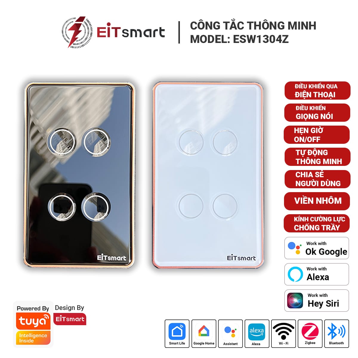 Công tắc thông minh 4 nút EITsmart kính lõm